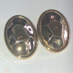 Vintage Gold Tone Funky Oval Retro Boho Pierced Earrings